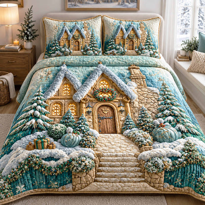 Xmas Village 3-Piece Quilted Bedding Set NCU0TD3225