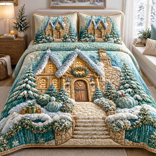Xmas Village 3-Piece Quilted Bedding Set NCU0TD3225