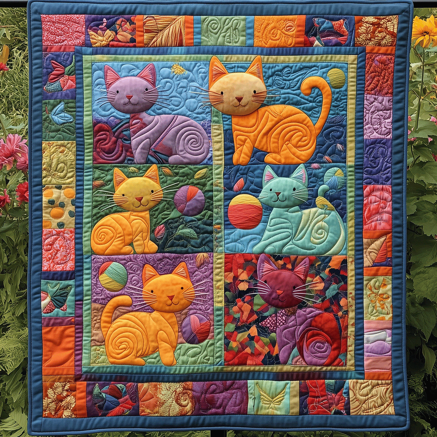 Yarn Chasing Cats Quilted Blanket NCU0TH1419