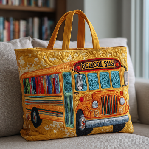 Yellow Bus Quilted Tote Bag NCU0NT9648