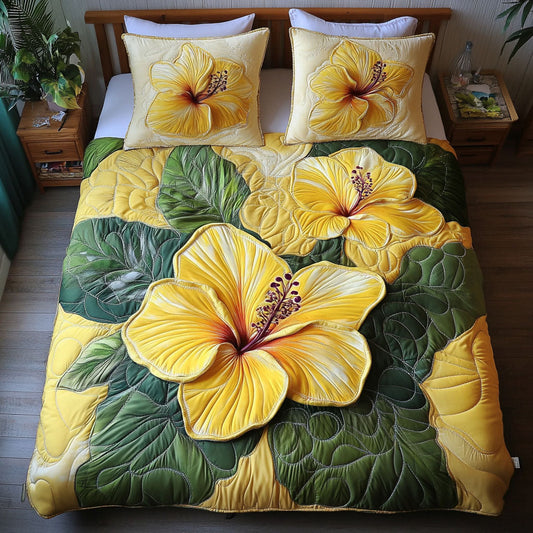 Yellow Garden Charm 3-Piece Quilted Bedding Set NCU0NT5864