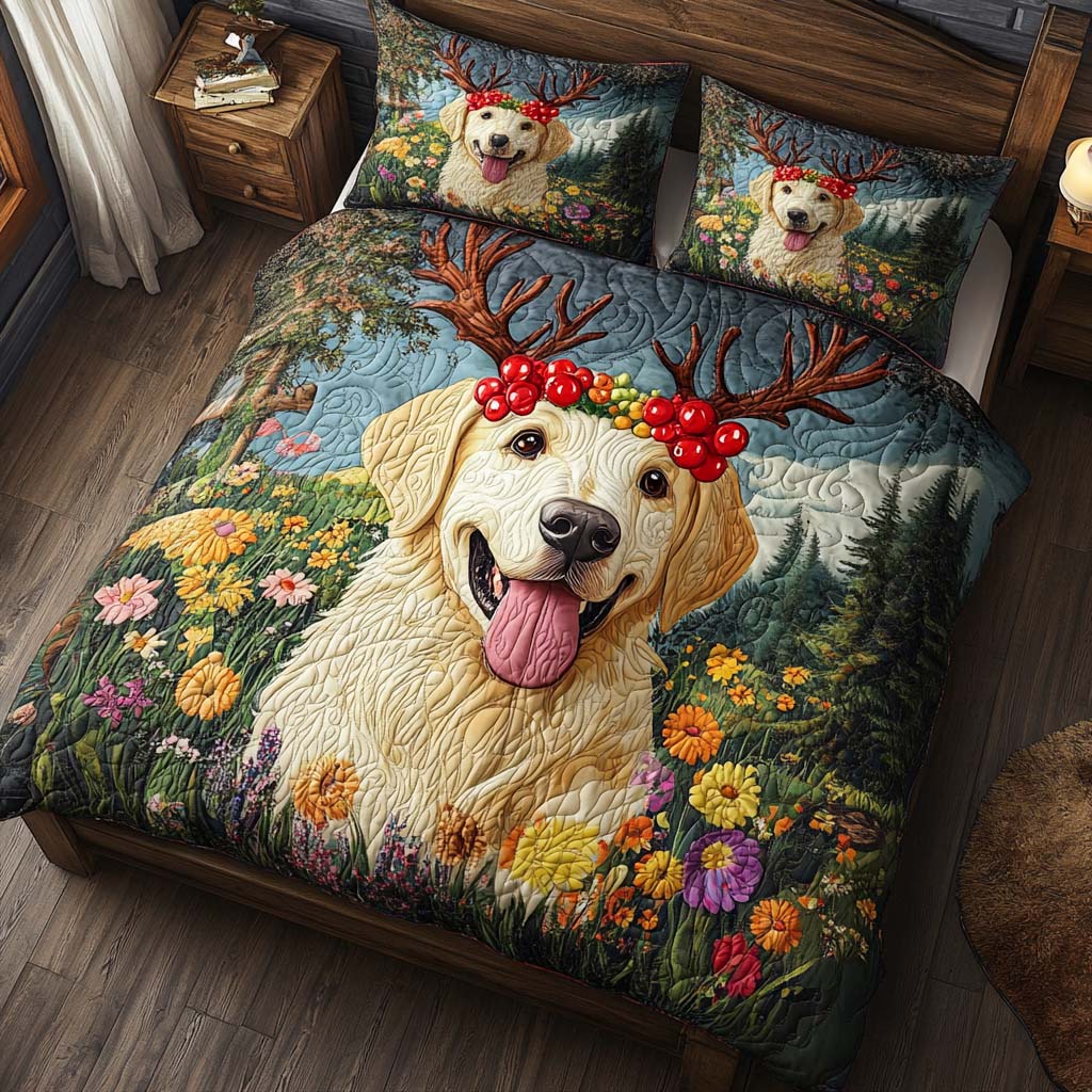 Yellow Lab Smile 3-Piece Quilted Bedding Set NCU0XD1556