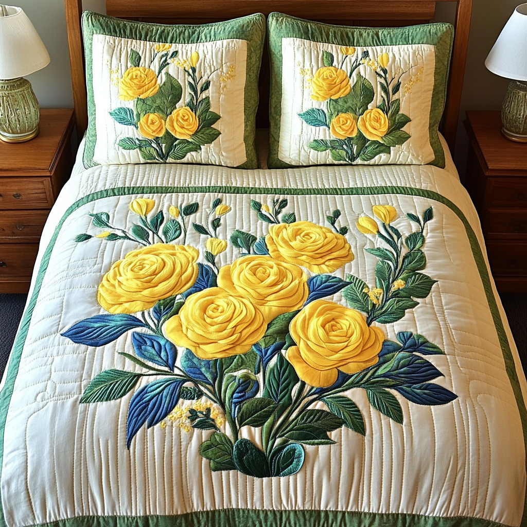 Yellow Radiance 3-Piece Quilted Bedding Set NCU0DV5150 – Vantique
