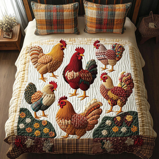 Yellow Roosters 3-Piece Quilted Bedding Set NCU0NT3536