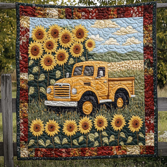 Yellow Truck Sunflowers Quilted Blanket NCU0XD361