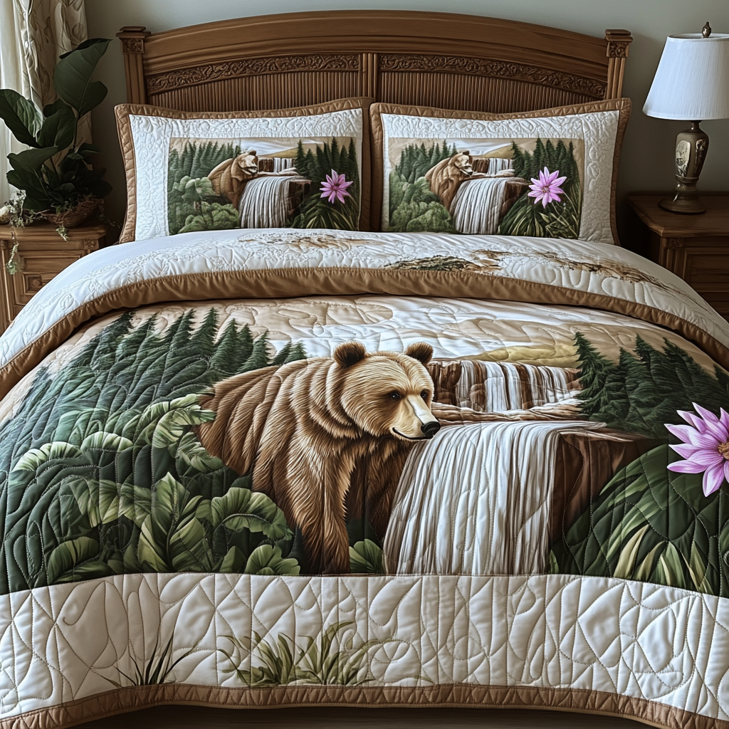 Yellowstone Bear Charm 3-Piece Quilted Bedding Set NCU0DV5325