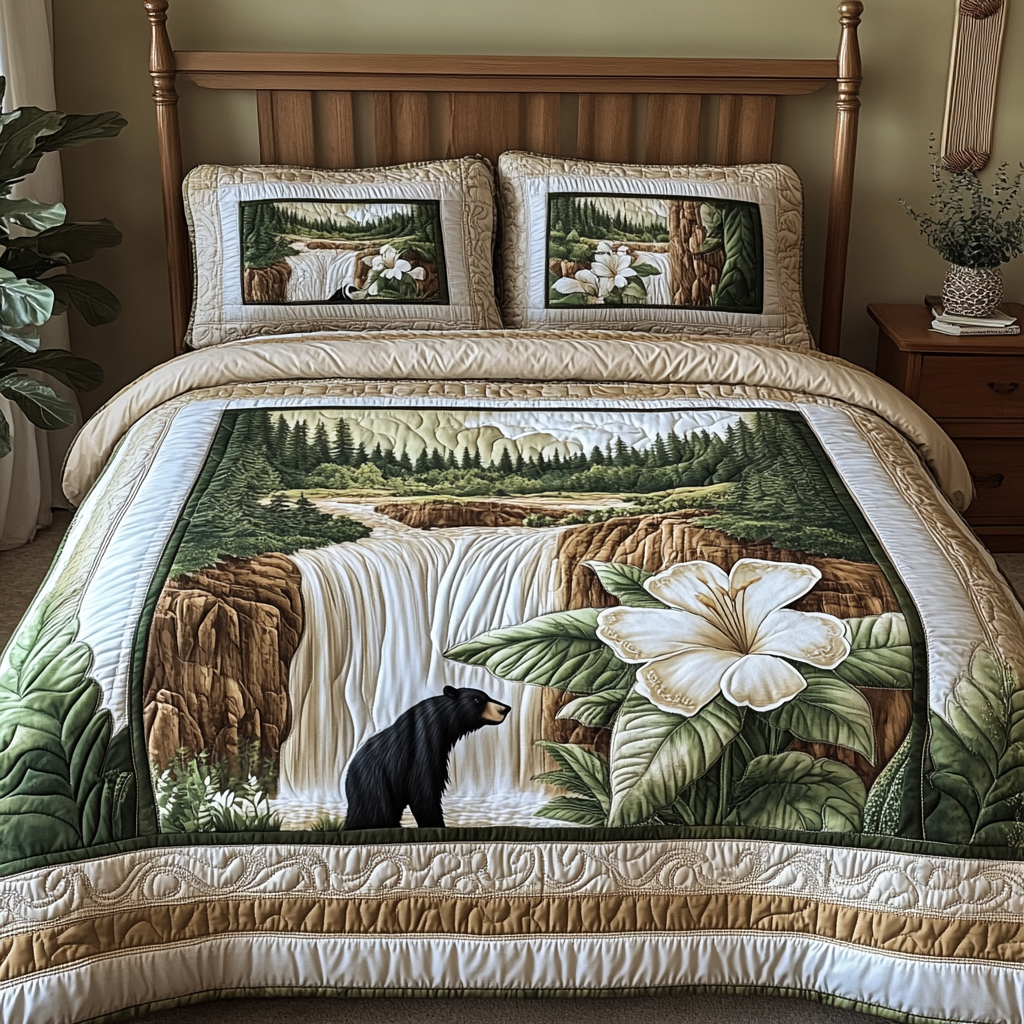 Yellowstone Black Bear 3-Piece Quilted Bedding Set NCU0DV5328