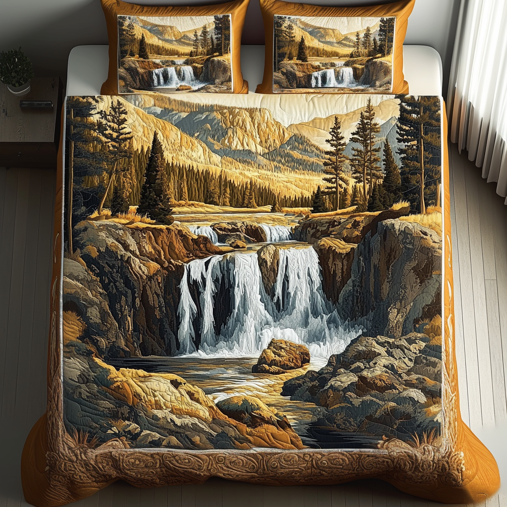 Yellowstone Waterfall 3-Piece Quilted Bedding Set NCU0DV5294