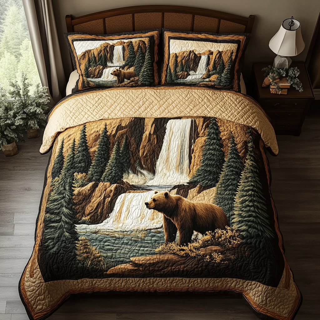 Yellowstone Waterfall Escape 3-Piece Quilted Bedding Set NCU0DV5330