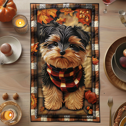 Yorkie Autumn Scarf Quilted Table Runner NCU0TH211