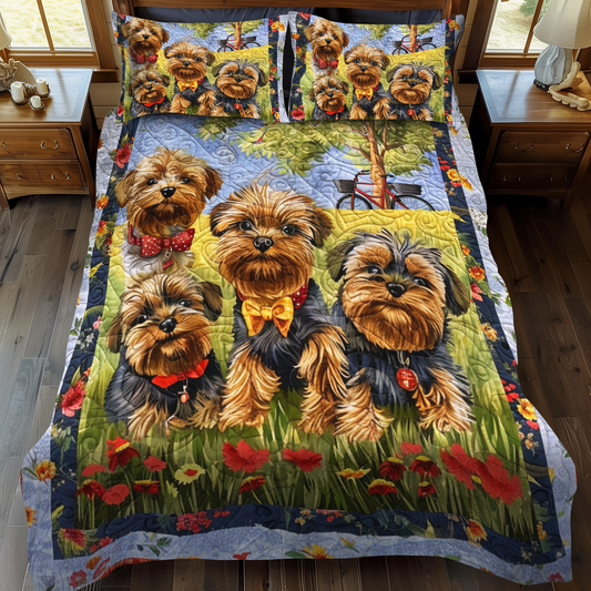 Yorkie Quartet 3-Piece Quilted Bedding Set NCU0NT024