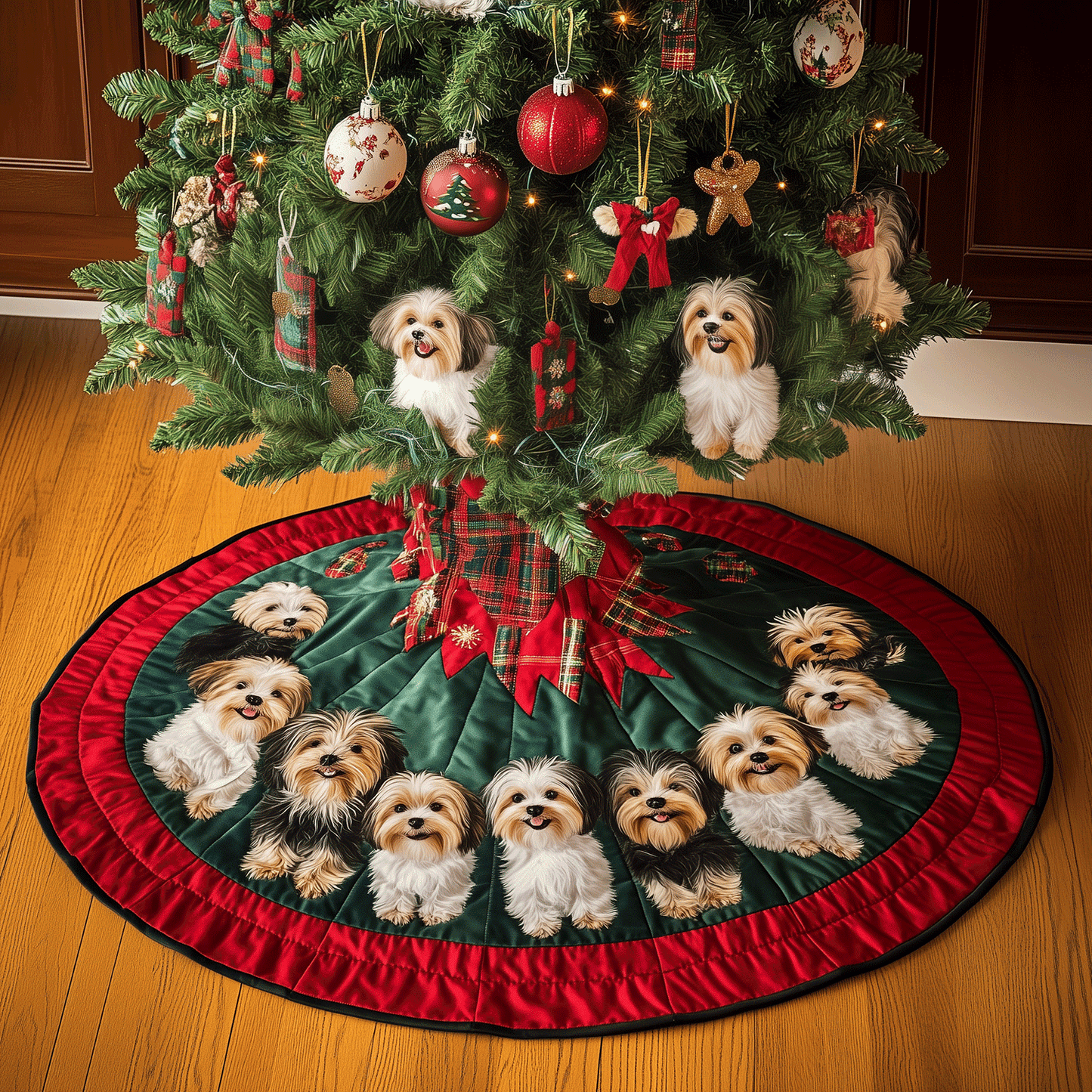Yorkie Christmas Joy Quilted Christmas Tree Skirt NCU0TH2020