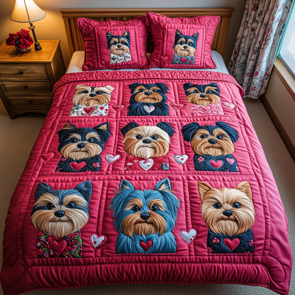 Yorkie Love 3-Piece Quilted Bedding Set NCU0DV2366
