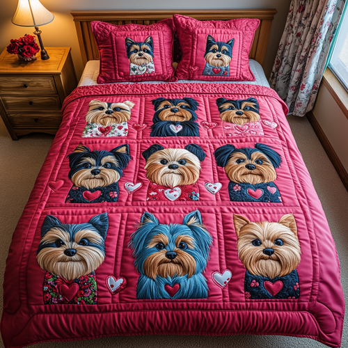 Yorkie Love 3-Piece Quilted Bedding Set NCU0DV2366