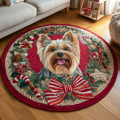 Christmas Dog Wreath Quilted Round Mat NCU0VT276