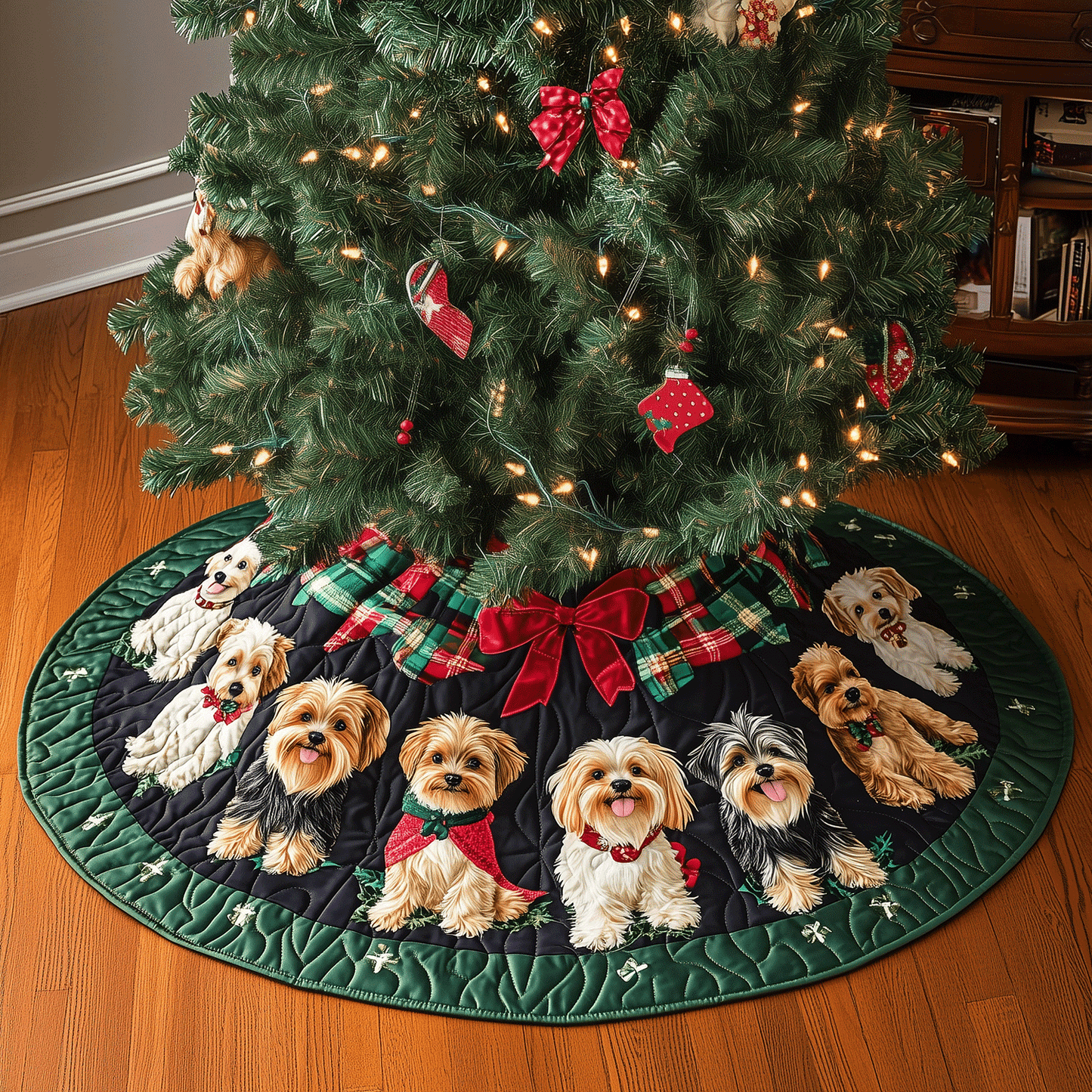 Yorkie Wonderland Quilted Christmas Tree Skirt NCU0TH2024