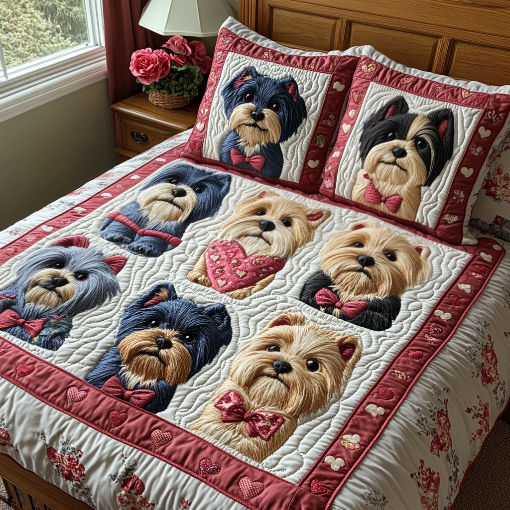 Yorkshire Terrier Wonderland 3-Piece Quilted Bedding Set NCU0DV2363