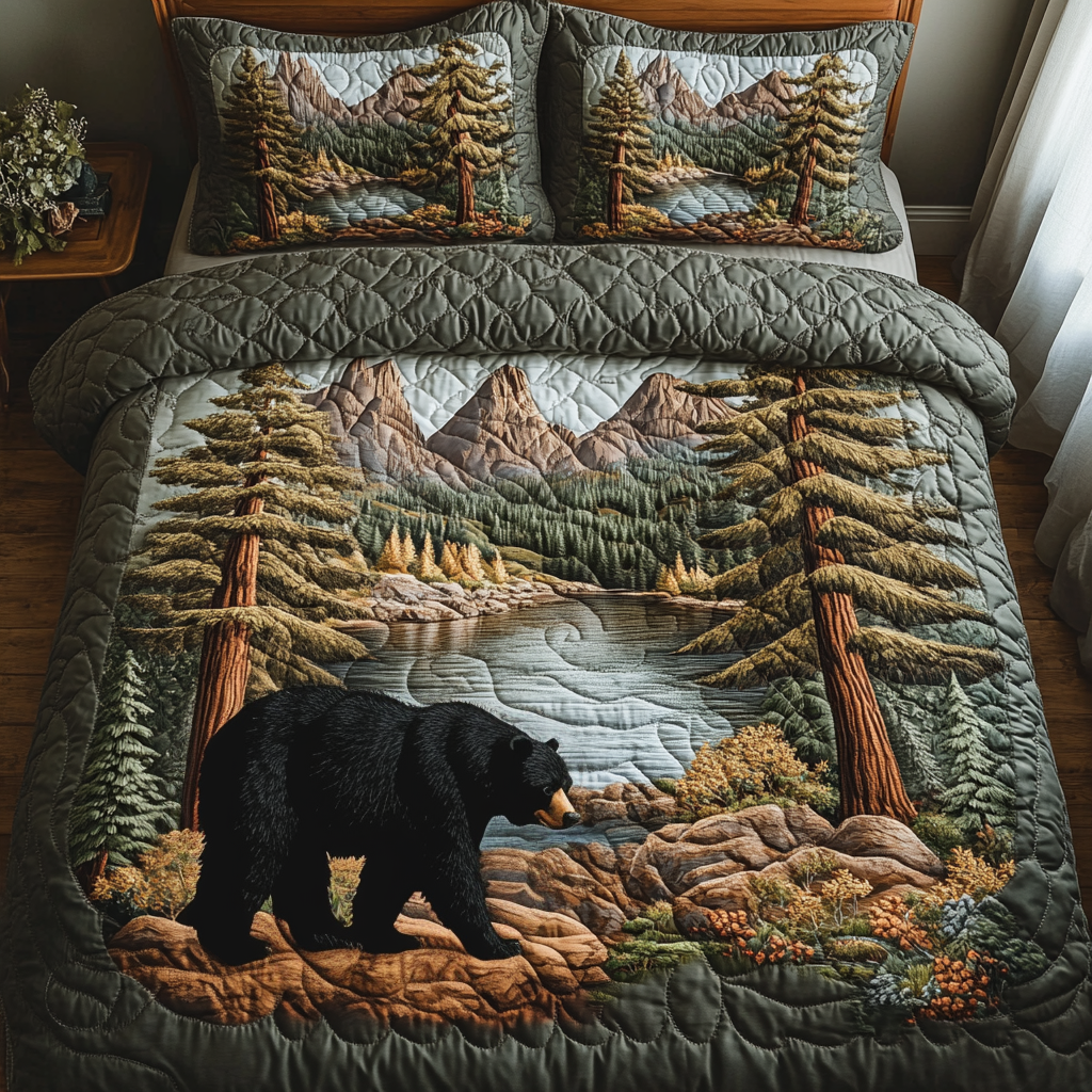 Yosemite Black Bear 3-Piece Quilted Bedding Set NCU0DV5291