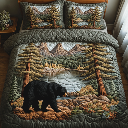 Yosemite Black Bear 3-Piece Quilted Bedding Set NCU0DV5291
