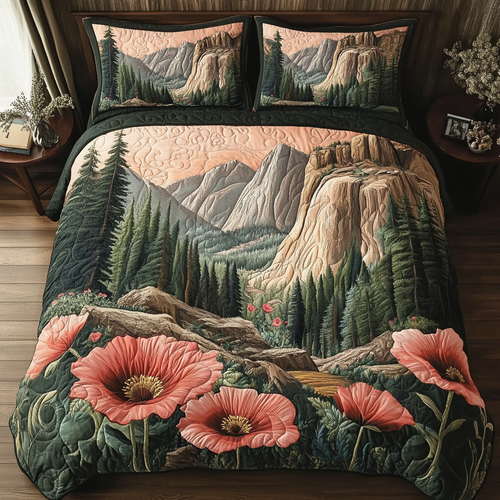Yosemite Pink Bloom 3-Piece Quilted Bedding Set NCU0DV5292