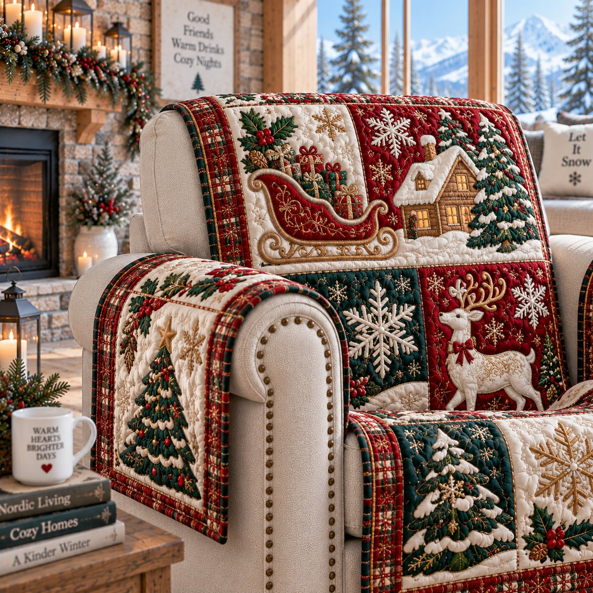 Yule Sleigh Journey Quilted Sofa Cover NCU0VL4036