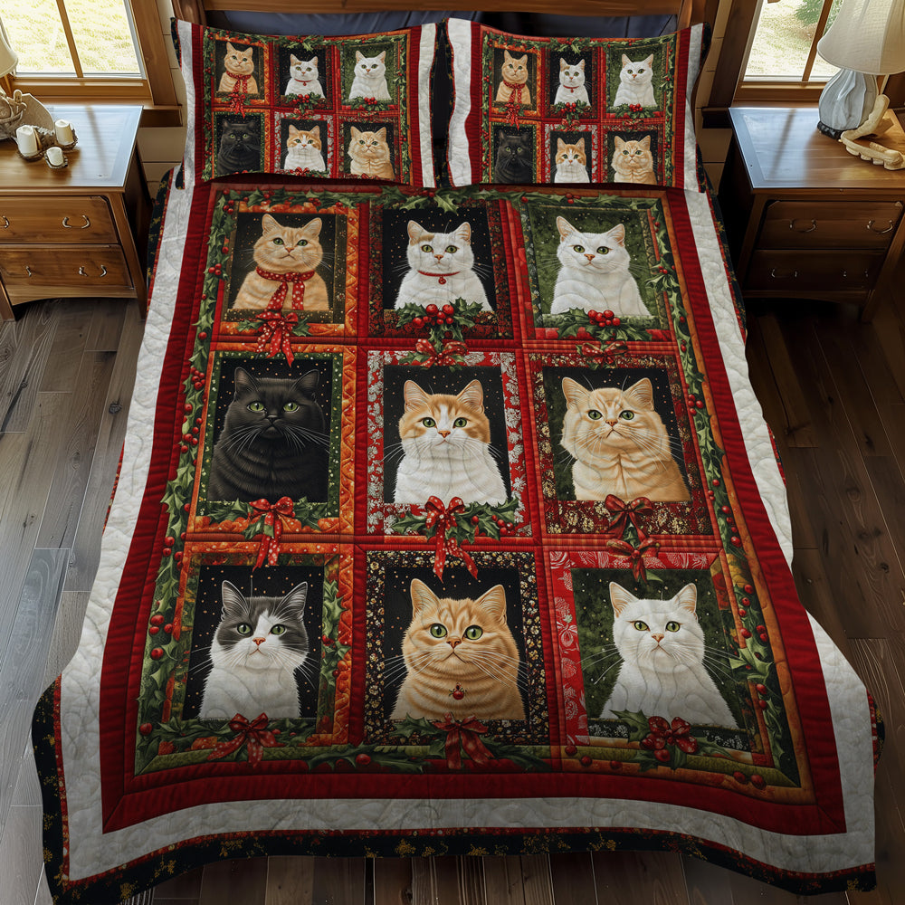 Yuletide Cats 3-Piece Quilted Bedding Set NCU0TL1756