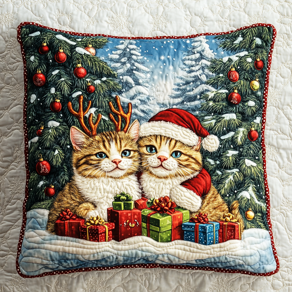 Yuletide Cats Quilted Pillow Case NCU0TL1659