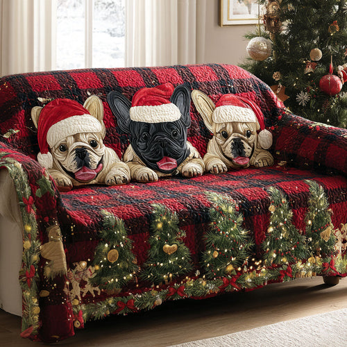 Yuletide Frenchies Quilted Sofa Cover NCU0TV857