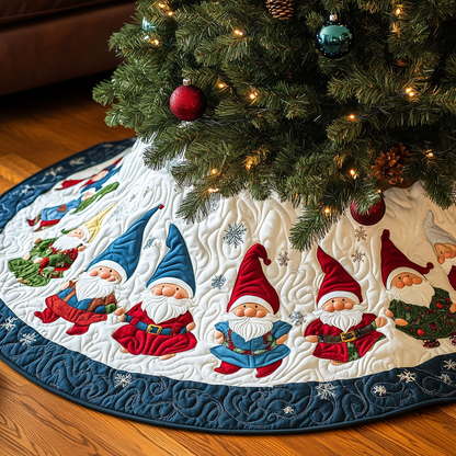 Yuletide Gnomes Quilted Christmas Tree Skirt NCU0VH432