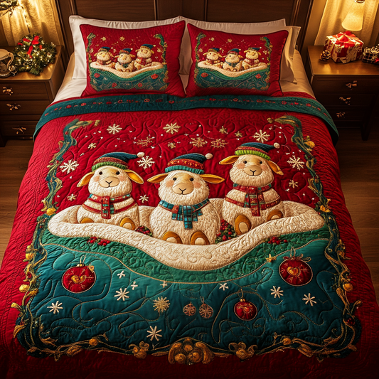Yuletide Sheeps 3-Piece Quilted Bedding Set NCU0VH1140