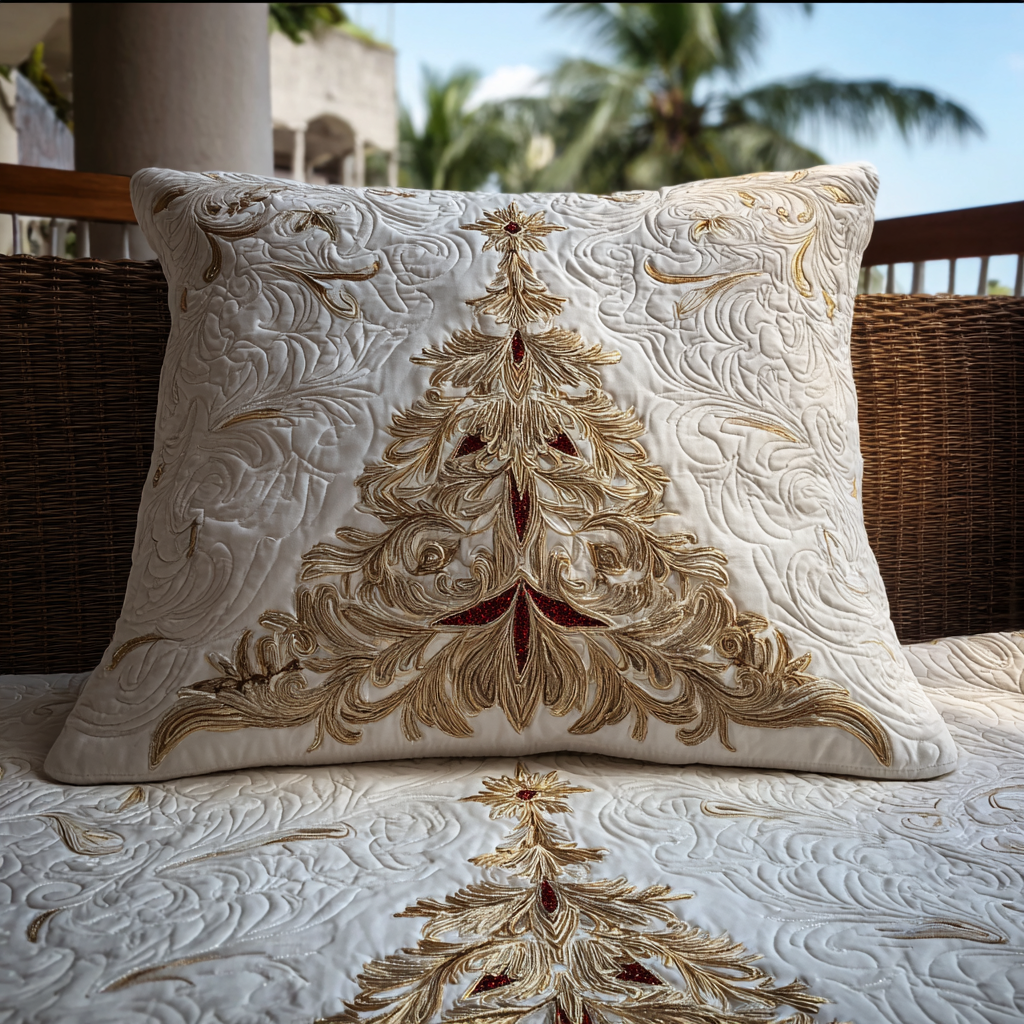 Golden Poinsettia Quilted Bedding Pillow Case NCU0VL2933