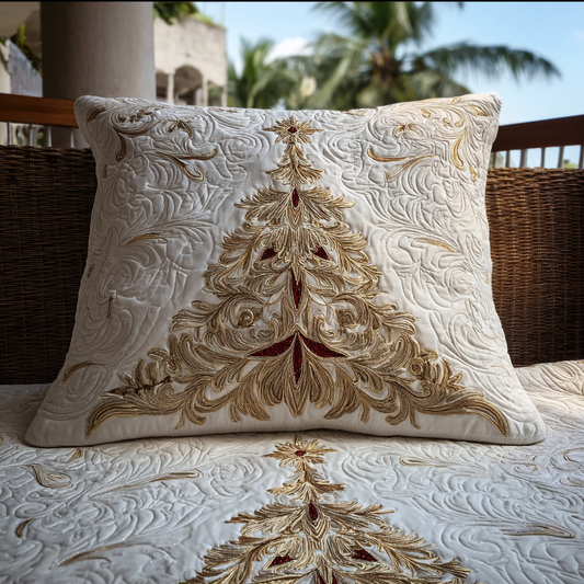 Golden Poinsettia Quilted Bedding Pillow Case NCU0VL2933