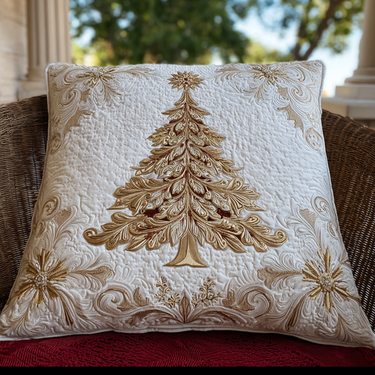 Golden Poinsettia Quilted Pillow Case NCU0VL2933