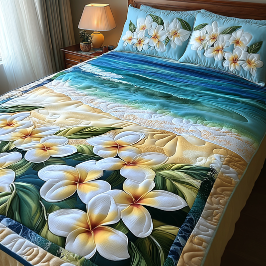 Garden of Plumeria 3-Piece Quilted Bedding Set NCU0DK8342