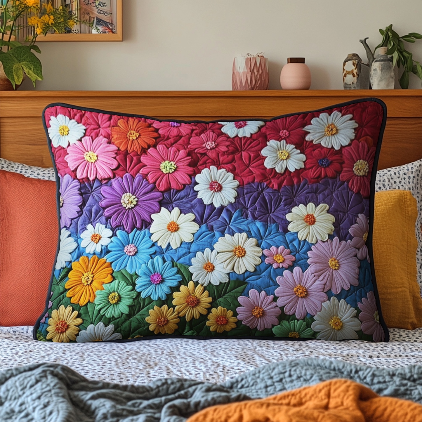 Flower Bliss Quilted Bedding Pillow Case NCU0VH5858