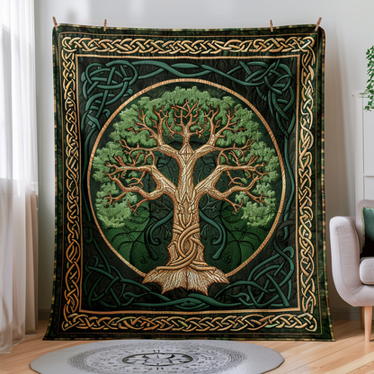 Golden Celtic Tree Of Life Quilted Blanket NCU0PD031