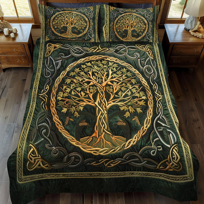 Golden Celtic Tree Of Life 3-Piece Quilted Bedding Set NCU0PD040