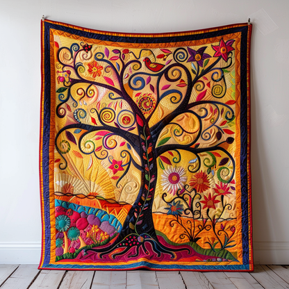 Colorful Tree of Life Art Quilted Blanket NCU0PD033