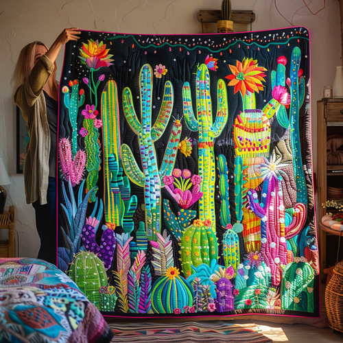 Desert Dreamscape Cactus Quilted Blanket NCU0PD156