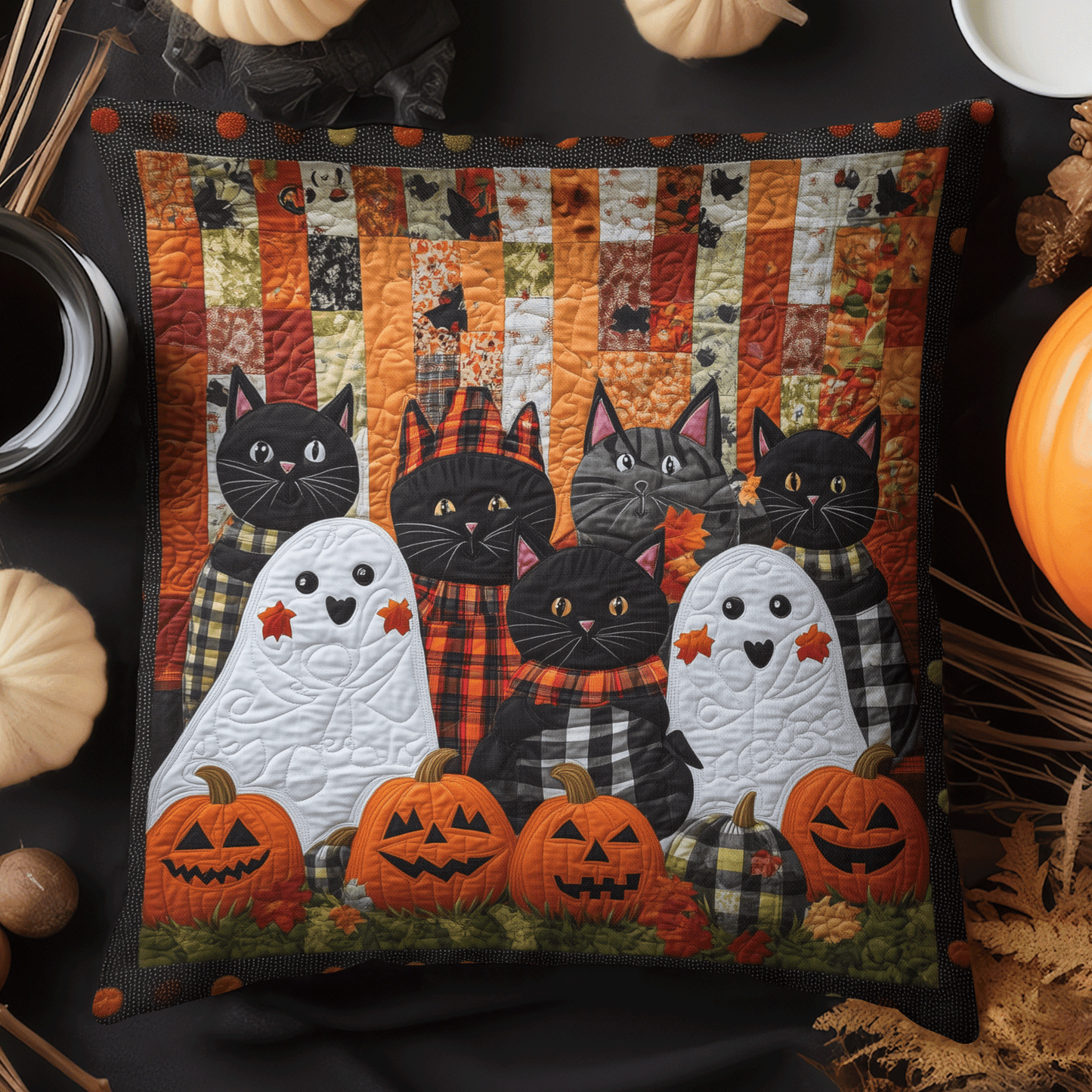 Spooky Feline Quilted Pillow Case NCU0TH1707