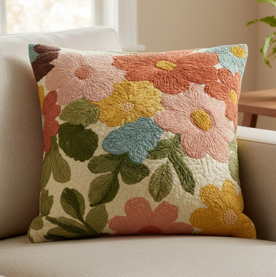 Retro Daisy Patchwork Quilted Pillow Case NCU0VL3058