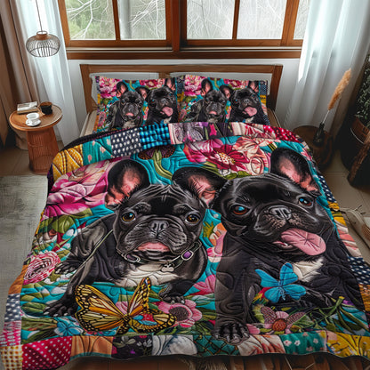 French Bulldog Floral Garden 3-Piece Quilted Bedding Set NCU0PD087