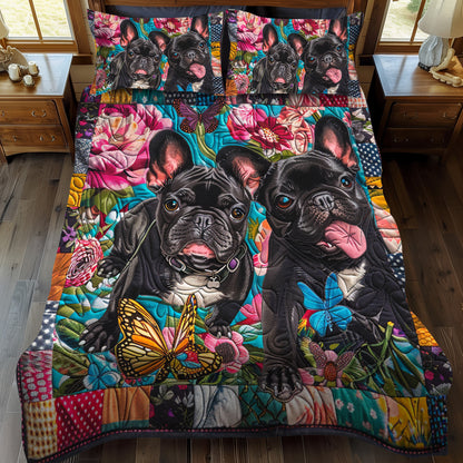 French Bulldog Floral Garden 3-Piece Quilted Bedding Set NCU0PD087