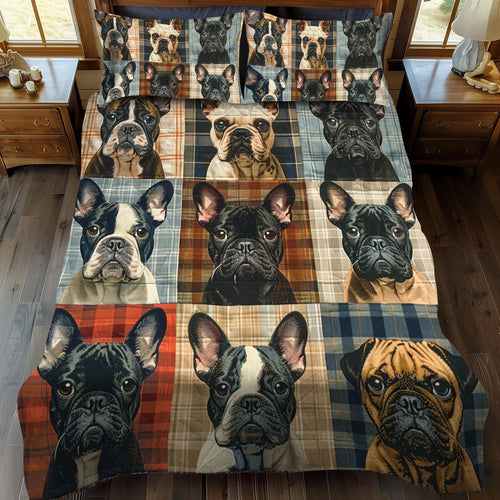 Plaid French Bulldog 3-Piece Quilted Bedding Set NCU0PD089