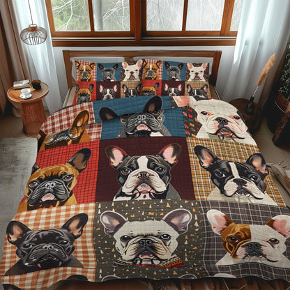 Vibrant Frenchie Faces 3-Piece Quilted Bedding Set NCU0PD082