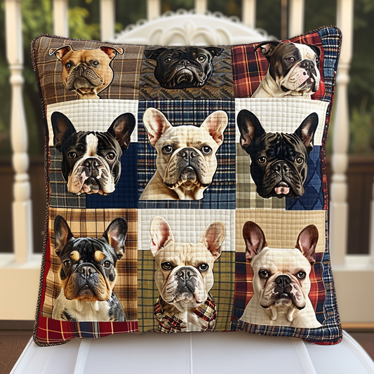 Frenchie Faces Colorful Quilted Pillow Case NCU0PD094