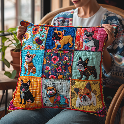 Colorful French Bulldog Quilted Pillow Case NCU0PD097