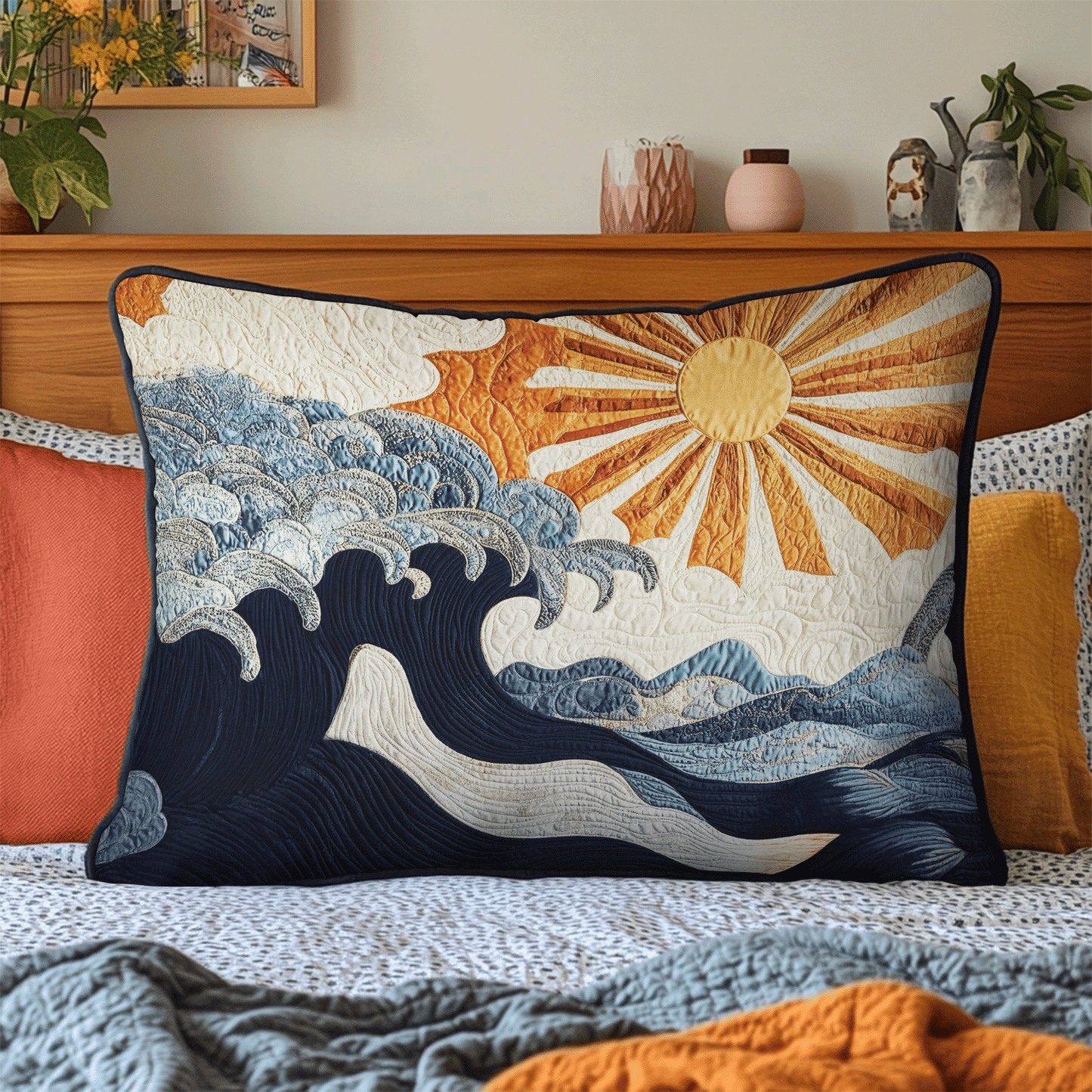 Ocean Sunrise Quilted Bedding Pillow Case NCU0VL775