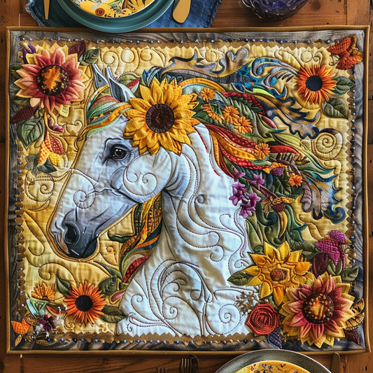 Floral White Horse Quilted Place Mat NCU0PD269