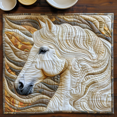 Dynamic White Horse Quilted Place Mat NCU0PD270